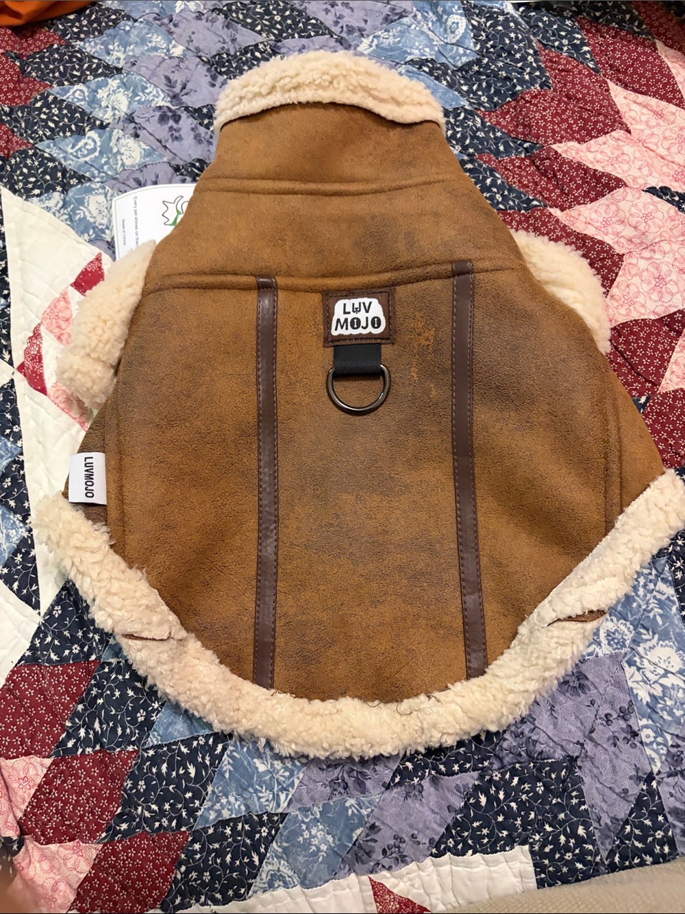 Luv Mojo retro aviator Faux leather Sherpa lined winter dog Coat - coffee small